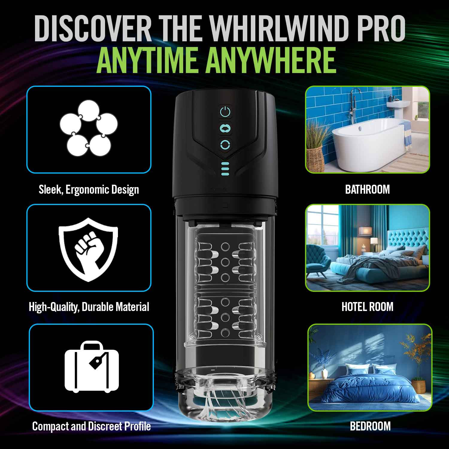 M for Men Whirlwind Pro Black Rechargeable Male Masturbator Strokers - Auto