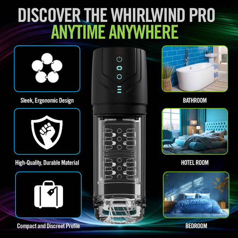 M for Men Whirlwind Pro Black Rechargeable Male Masturbator Strokers - Auto