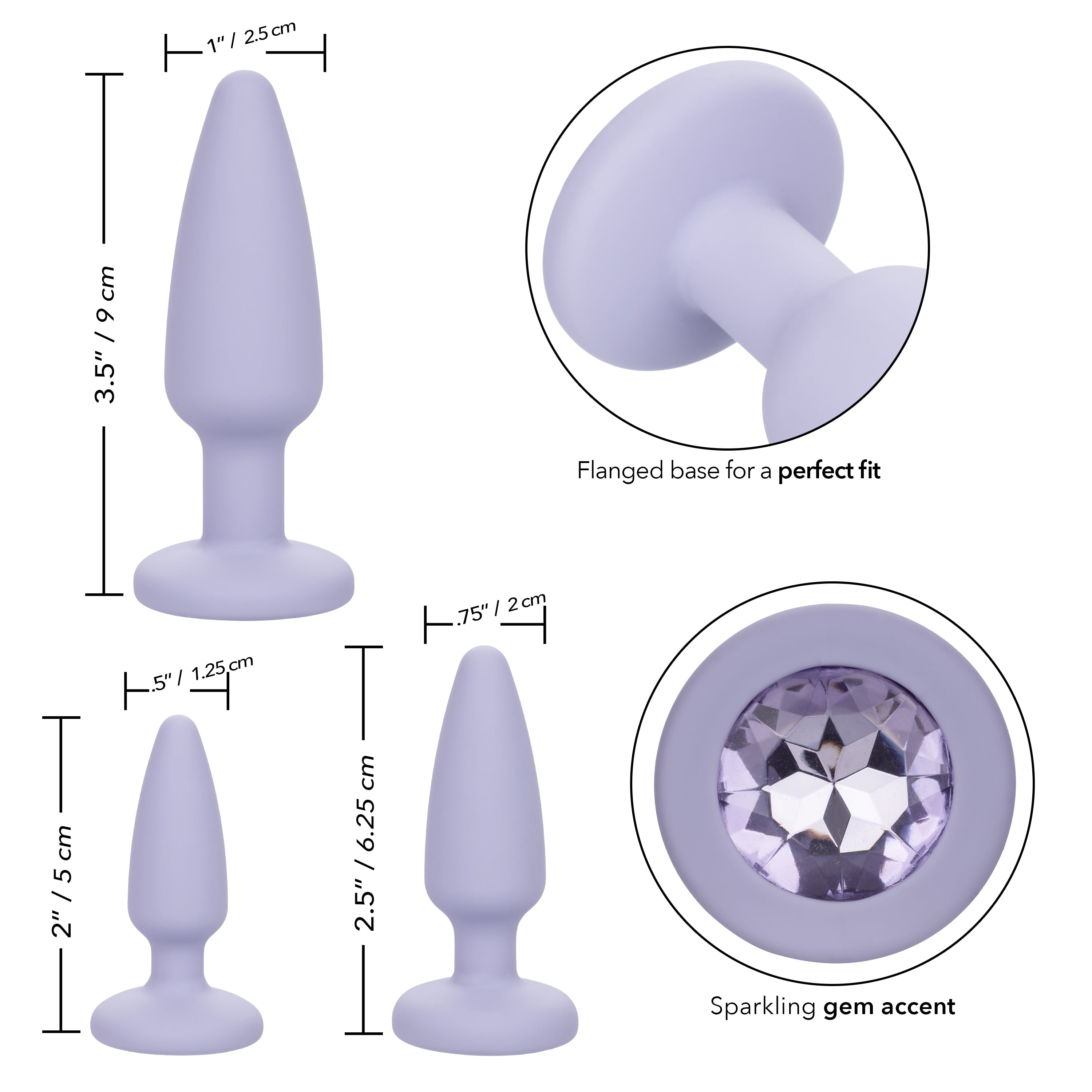 First Time Crystal Booty Kit Purple 3 Graduated Silicone Anal Plugs with Crystal Base