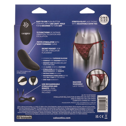 Remote Control Lace Thong Set Burgundy with Mini Vibrator Panty Vibrators