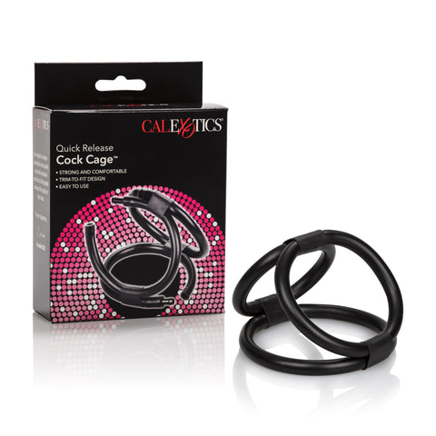 Quick Release Cock Cage With Trim-To-Fit Erection Enhancer Rings Black Cages