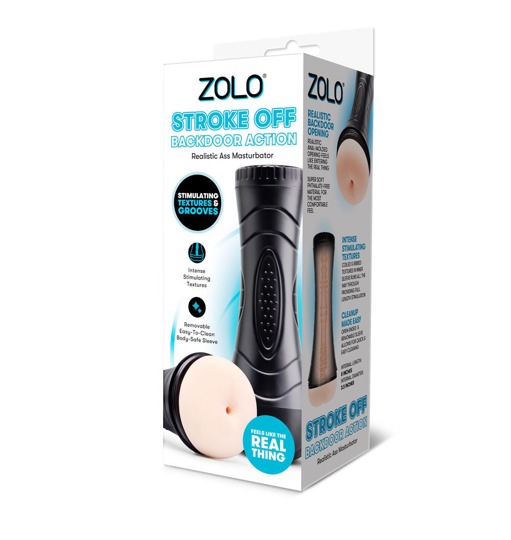 Zolo Backdoor Action – Textured Lifelike Stroker Sleeve Beige > Sex Toys For Men > Masturbators > Manual