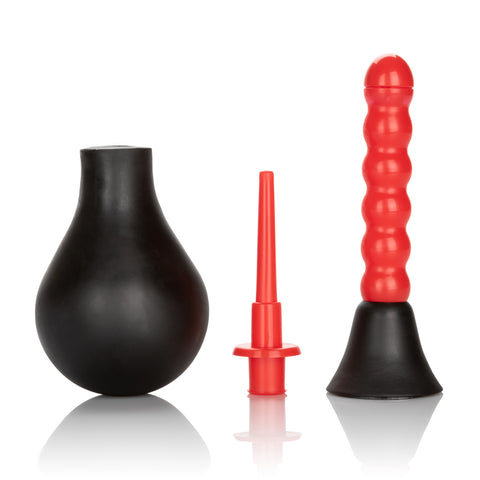 Ribbed Anal Douche Enema Kit with Squeeze Bulb and Pleasure Probe Douches