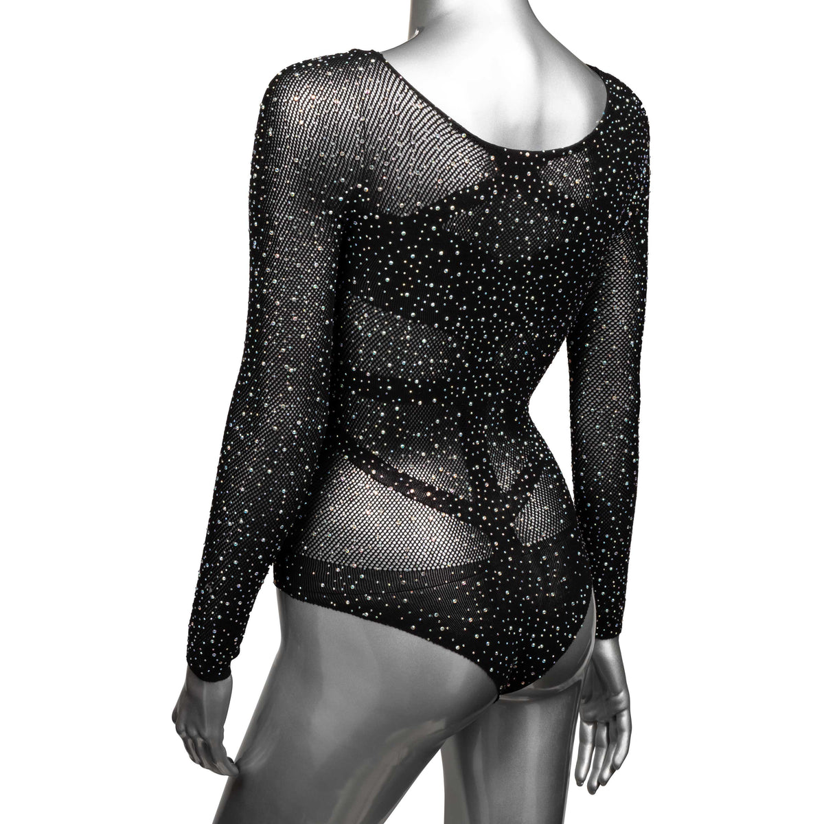 Radiance Plus Size Long Sleeve Black Mesh Rhinestone Body Suit Fits Up To 3X > Clothes > Plus Size Lingerie