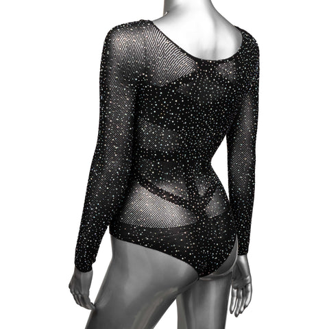 Radiance Plus Size Long Sleeve Black Mesh Rhinestone Body Suit Fits Up To 3X > Clothes > Plus Size Lingerie
