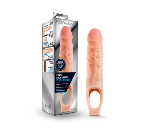 Performance 9 Inch Cock Sheath Penis Extender with Vanilla Scent Beige SLEEVES