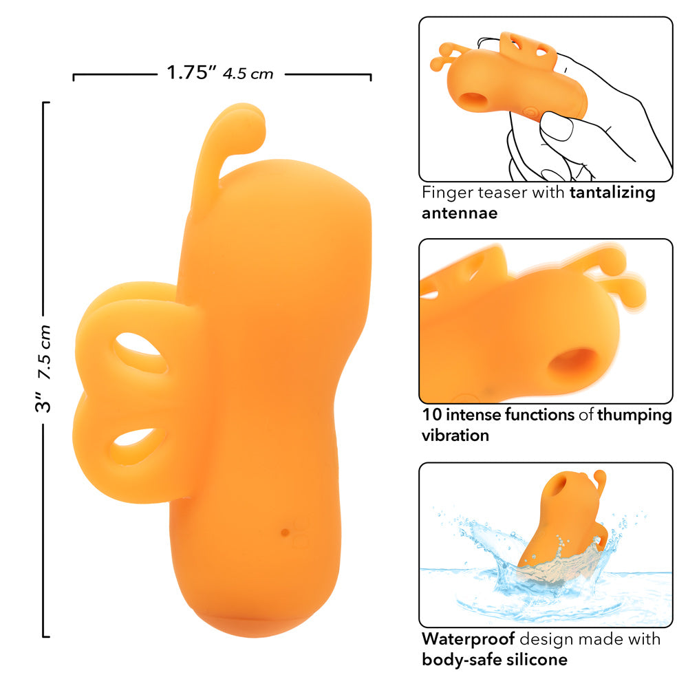 Neon Vibes The Buzzing Vibe Orange Silicone Finger Teaser with 10 Vibration Functions and USB Rechargeable Finger Stimulator