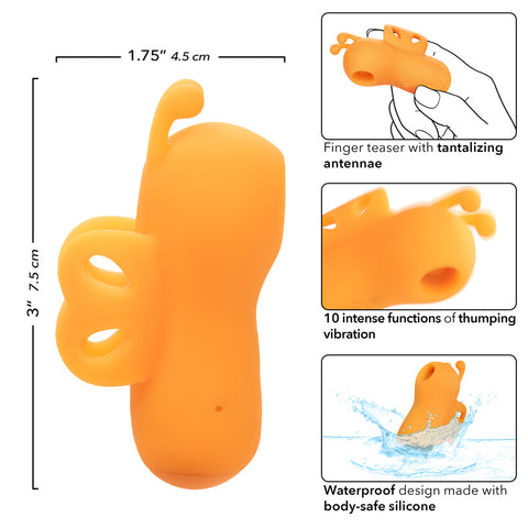 Neon Vibes The Buzzing Vibe Orange Silicone Finger Teaser with 10 Vibration Functions and USB Rechargeable Finger Stimulator