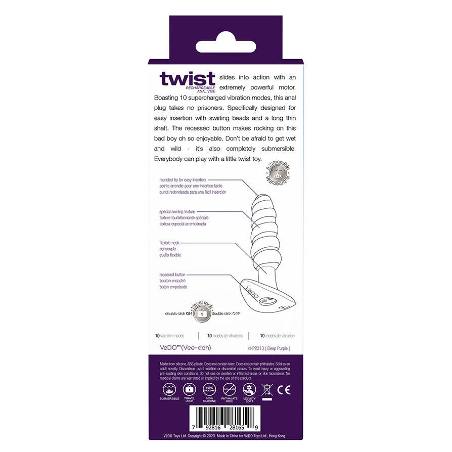 Twist Rechargeable Anal Vibe (Deep Purple) – Powerful 10 Mode Slim Anal Vibrator > Anal Range > Vibrating Butt Plugs
