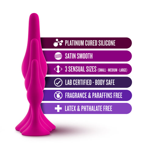 Luxe Beginner Plug Kit Pink with 3 Graduated Sizes for Safe and Gentle Booty Play > Anal Range > Butt Plug Kits