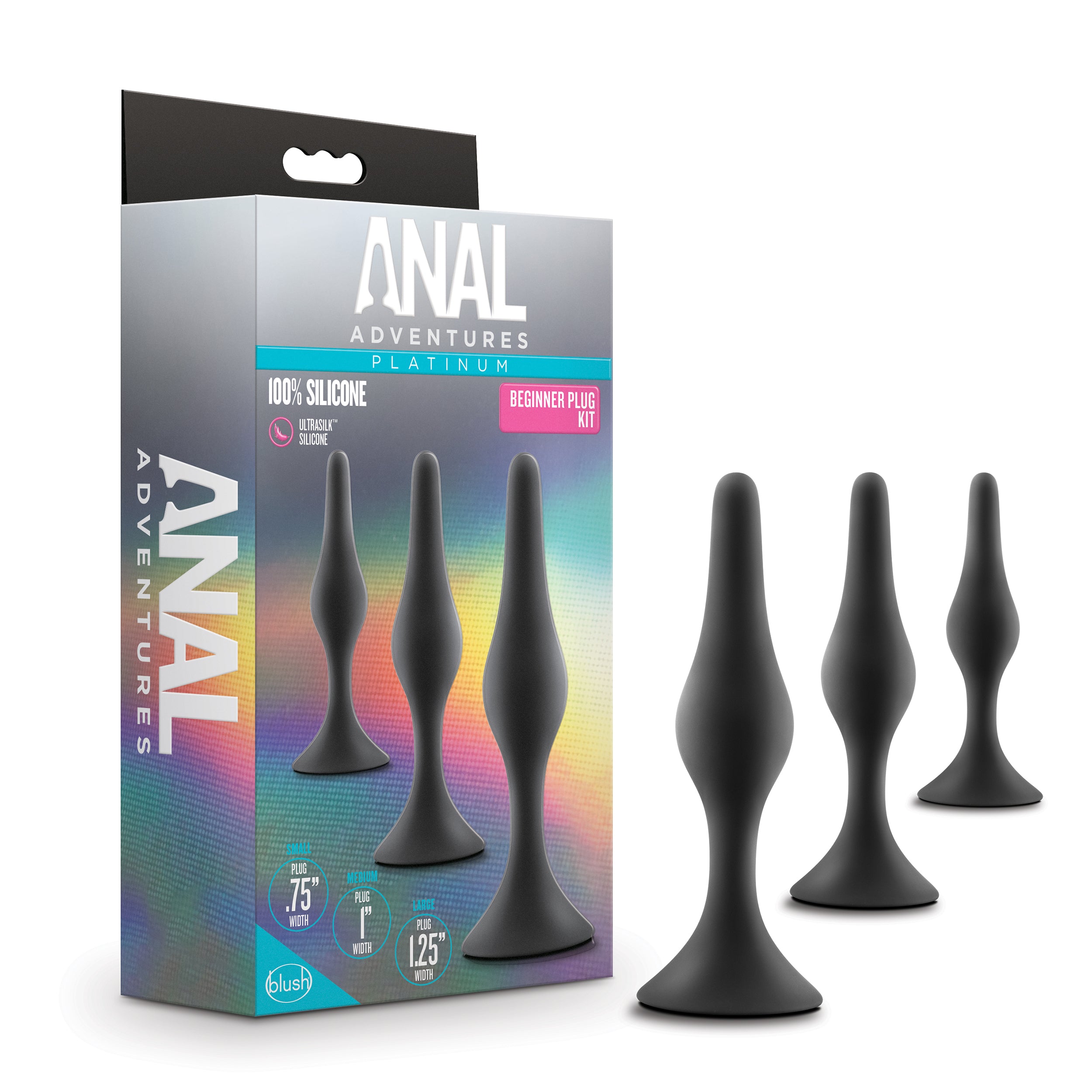 Silicone Beginner Anal Plug Kit with 3 Graduated Plugs Black Secondary image