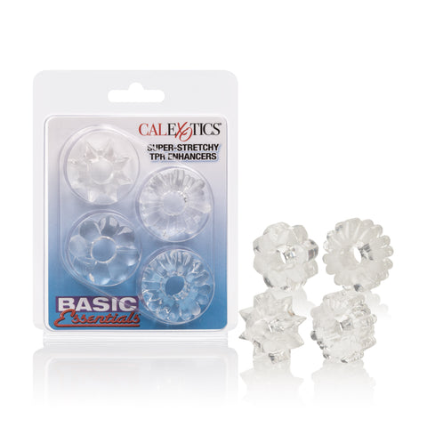 Basic Essentials 4 Pack Clear Stretchy Enhancers Sex Toys COCK RING Set