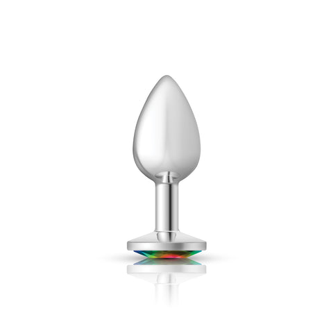 Cheeky Charms Silver Round Butt Plug with Rainbow Jewel Small > Anal Range > Jewel Butt Plugs