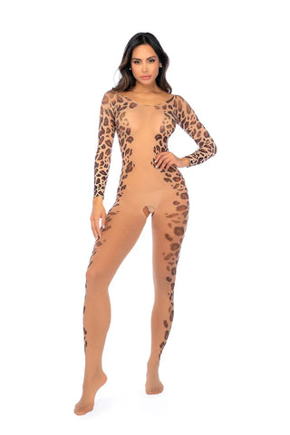 Long Print Sleeve Leopard Mesh Bodystocking – Leopard Print Bodystocking Animal Print One Size > Clothes > Bodies and Playsuits