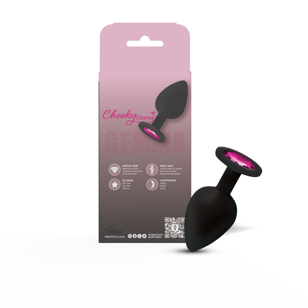 Gemma 3.76 Inch Pink Gem Black Silicone Plug (Large) – Vibrant Silicone Butt Plug > Anal Range > Jewel Butt Plugs