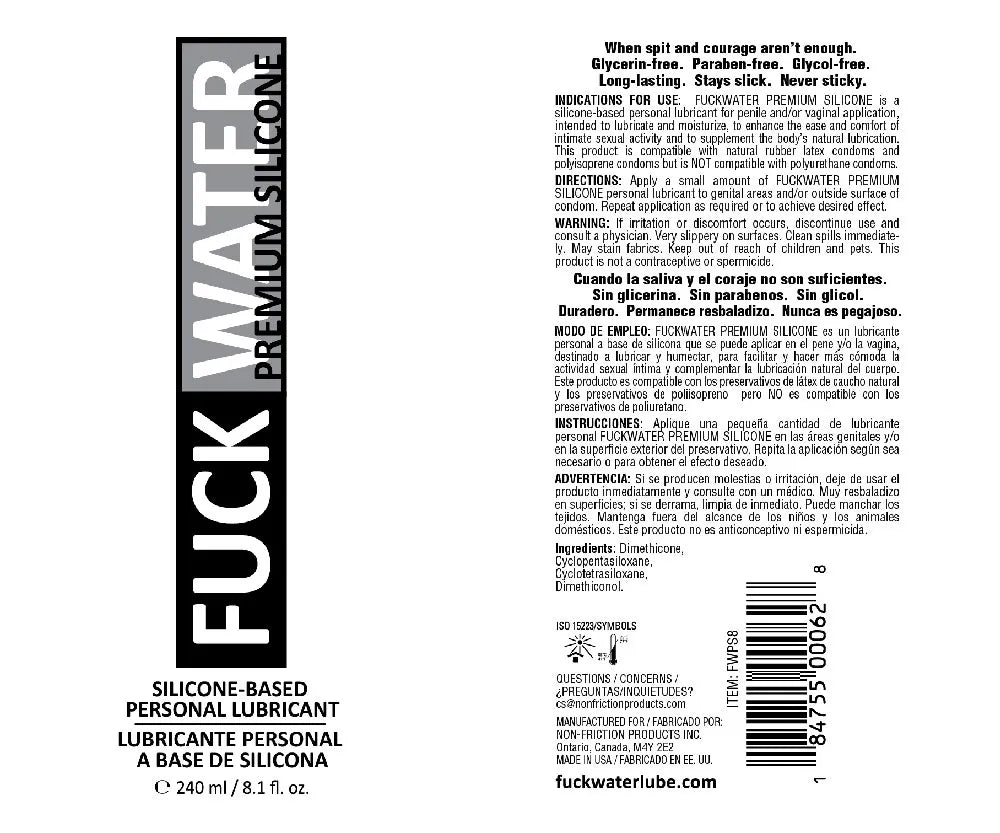 Fuck Water Premium Silicone Lubricant - 8 Fl. Oz. > Lube > Silicone