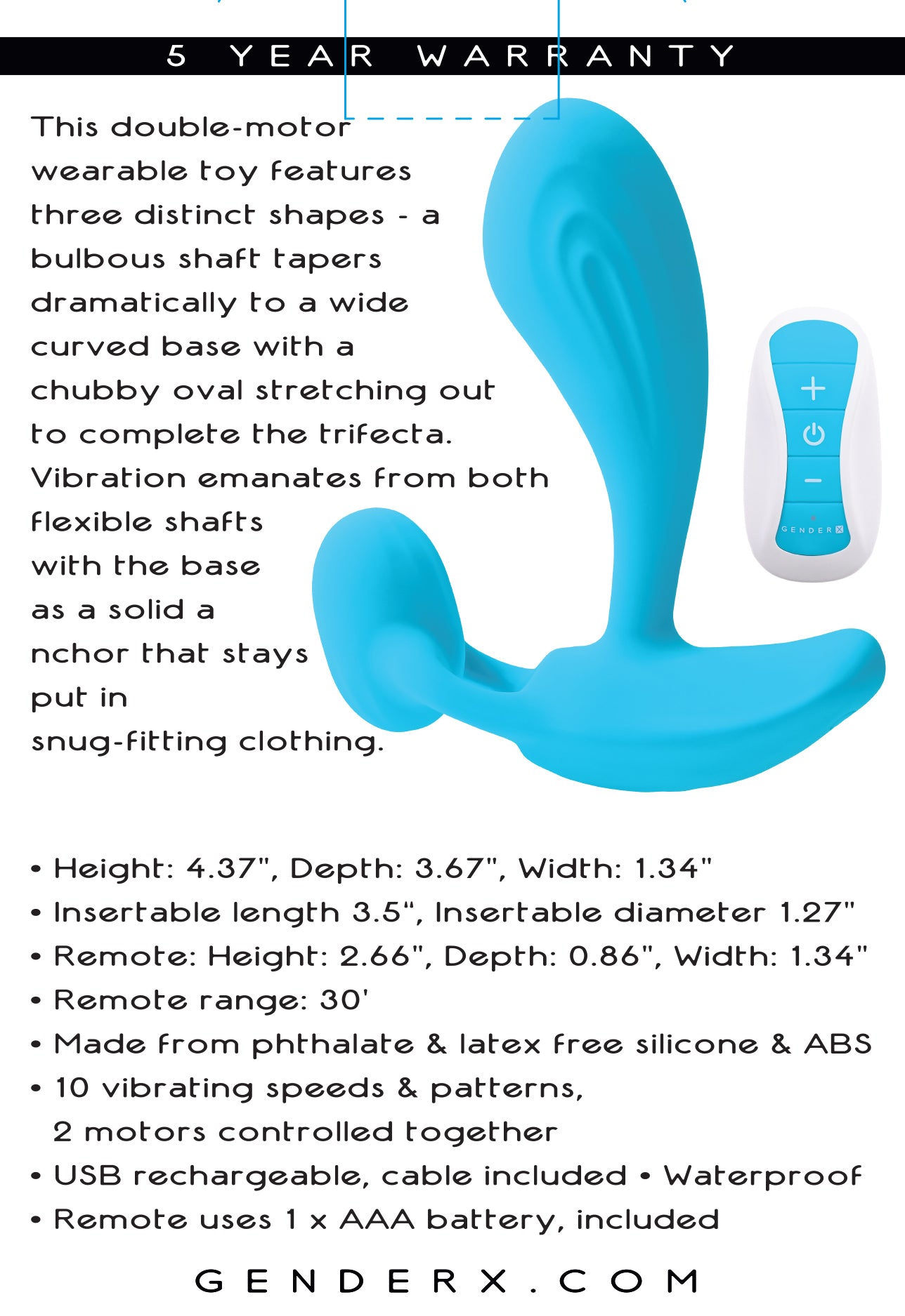 Gender X Wear Me Out – 3 Position Vibrating Toy with Double Motor > Sex Toys > Couples Toys