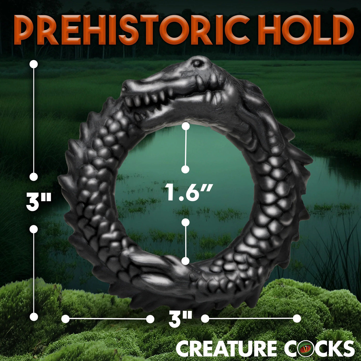 Black Caiman Silicone Cock Ring With Ridges And Stretch Fit COCK RINGS
