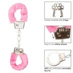 Playful Furry Cuffs Pink Plush Faux Fur Covered Adjustable Handcuffs with Lock and Keys > Bondage Gear > Handcuffs