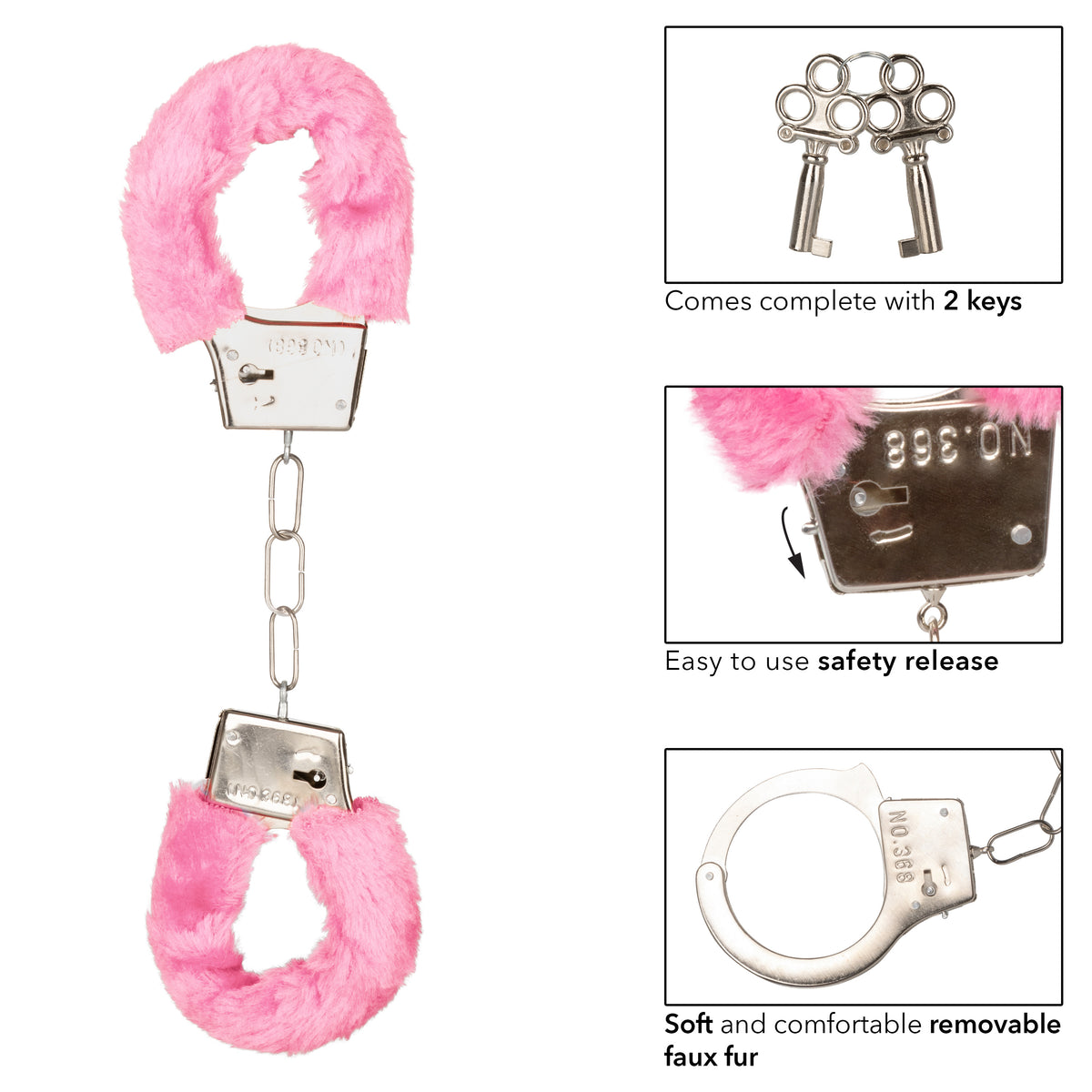 Playful Furry Cuffs Pink Plush Faux Fur Covered Adjustable Handcuffs with Lock and Keys > Bondage Gear > Handcuffs