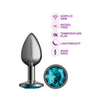 Cheeky Charms Gunmetal Round Butt Plug With Teal Jewel Small (6.78cm) > Anal Range > Jewel Butt Plugs