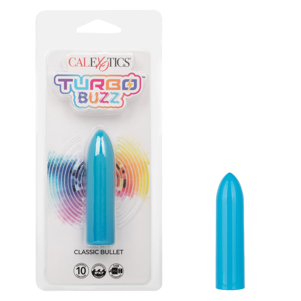 Turbo Buzz Classic Blue Bullet Vibrator Waterproof Rechargeable Blue BULLETS