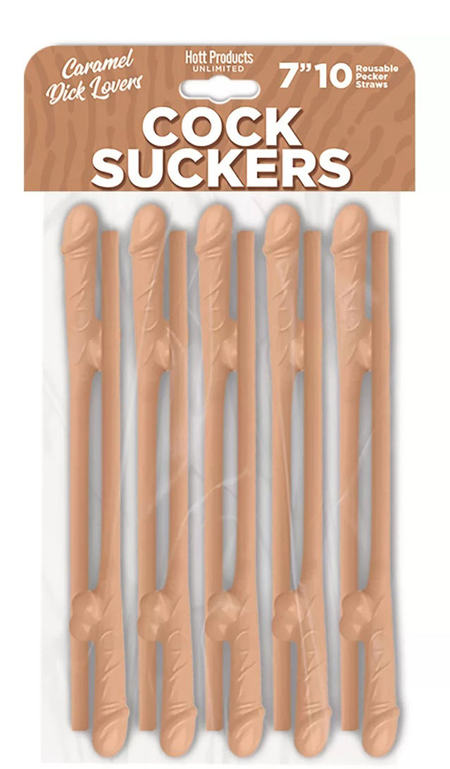 Caramel Colored Novelty Pecker Straws for Adult Parties Tan Bachelor & Bachelorette Items