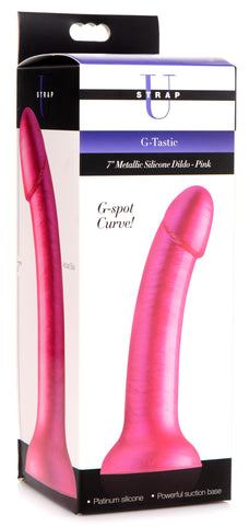 G-Tastic 7 Inch Metallic Pink Silicone Dildo with Suction Base Dongs Realistic