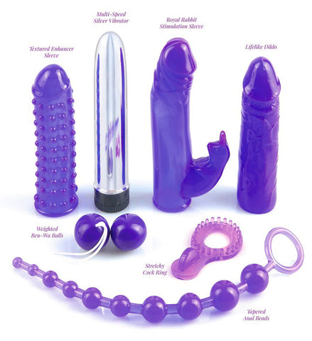 Royal Rabbit Kit Multi-Speed Vibe with Sleeves and Cockring Combo Purple Kits