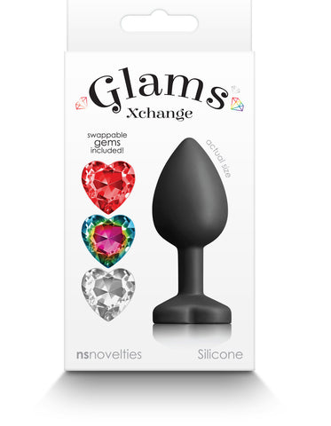 Glams Xchange Heart - Small - Small Butt Plug with Interchangeable Heart Gems Black > Anal Range > Jewel Butt Plugs