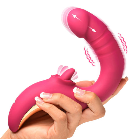 Tease and Please Thrusting and Licking Vibrator (Fuchsia) – Rechargeable Vibrator DONGS Thrusting