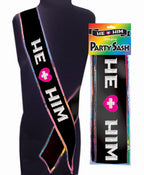 He Plus Him Adjustable Glittery Sash – Bold Lettering Celebration Accessory > Novelties > Bachelor & Bachelorette Items