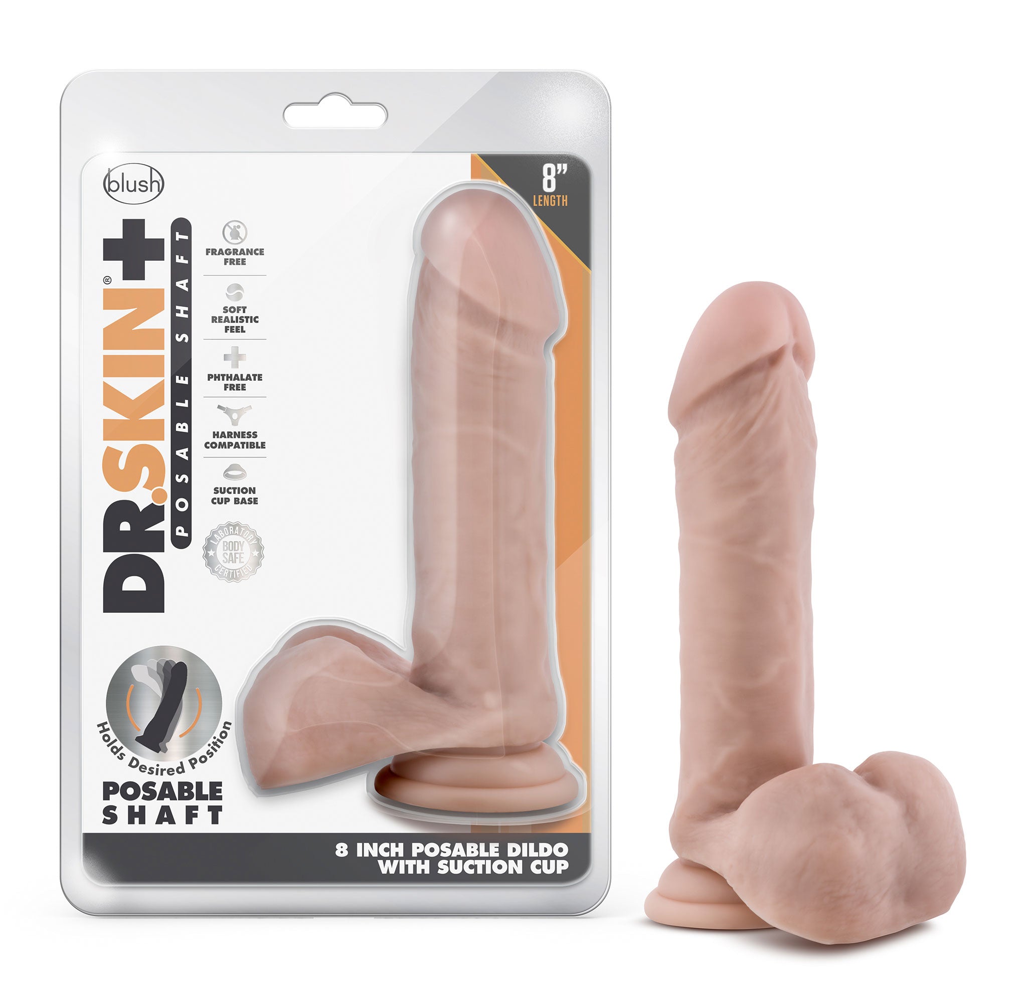 Dr Skin Plus 8 Inch Posable Bendable Dildo With Balls Vanilla Dongs Realistic