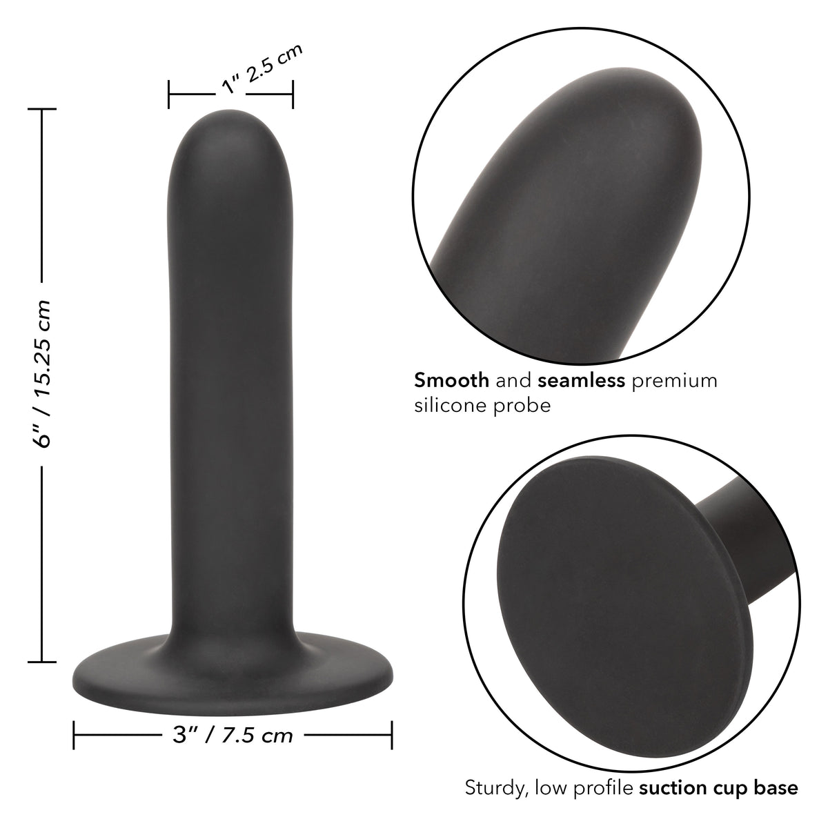 Boundless 6"/15.25cm Smooth Black Silicone Probe with Suction Cup Base > Dildos > Neutral Dildos