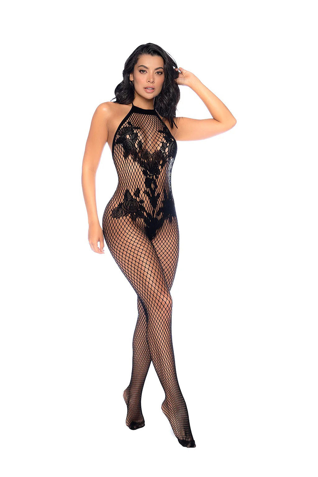 Vino Noir Floral Fishnet Bodystocking - X - Cherry Black Bodystocking