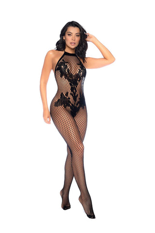 Vino Noir Floral Fishnet Bodystocking - X - Cherry Black Bodystocking