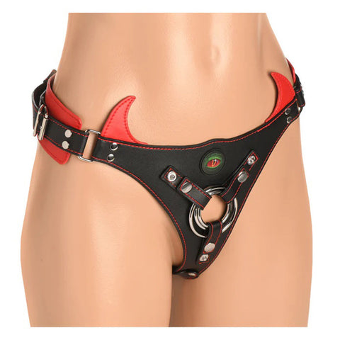 Horny Devil Red Strap-On Harness with Vegan Leather Horns Harnesses & Strap-Ons