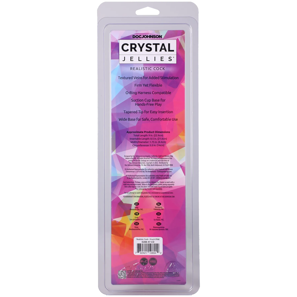 Crystal Jellies Realistic Cock 9 Inch Suction Cup Penis Toy Pink > Dildos > Realistic Dildos