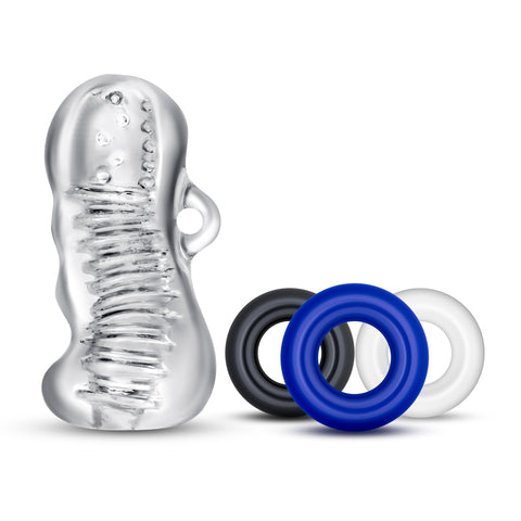 Quickie Kit Jerk Off Clear Stroker with Cock Rings Strokers - Manual