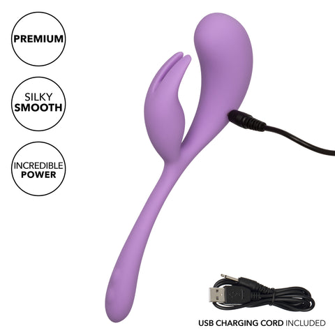 Elle Liquid Silicone Dual Flicker Vibrator in Purple with 10 Vibration Functions and USB Rechargeable VIBRATORS-RABBIT