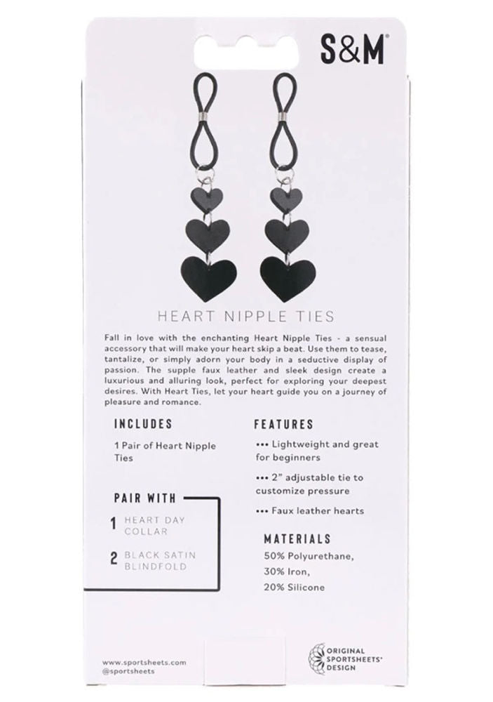 Heart Nipple Ties Black Faux Leather Sensual Adult Accessory Nipple Clamps