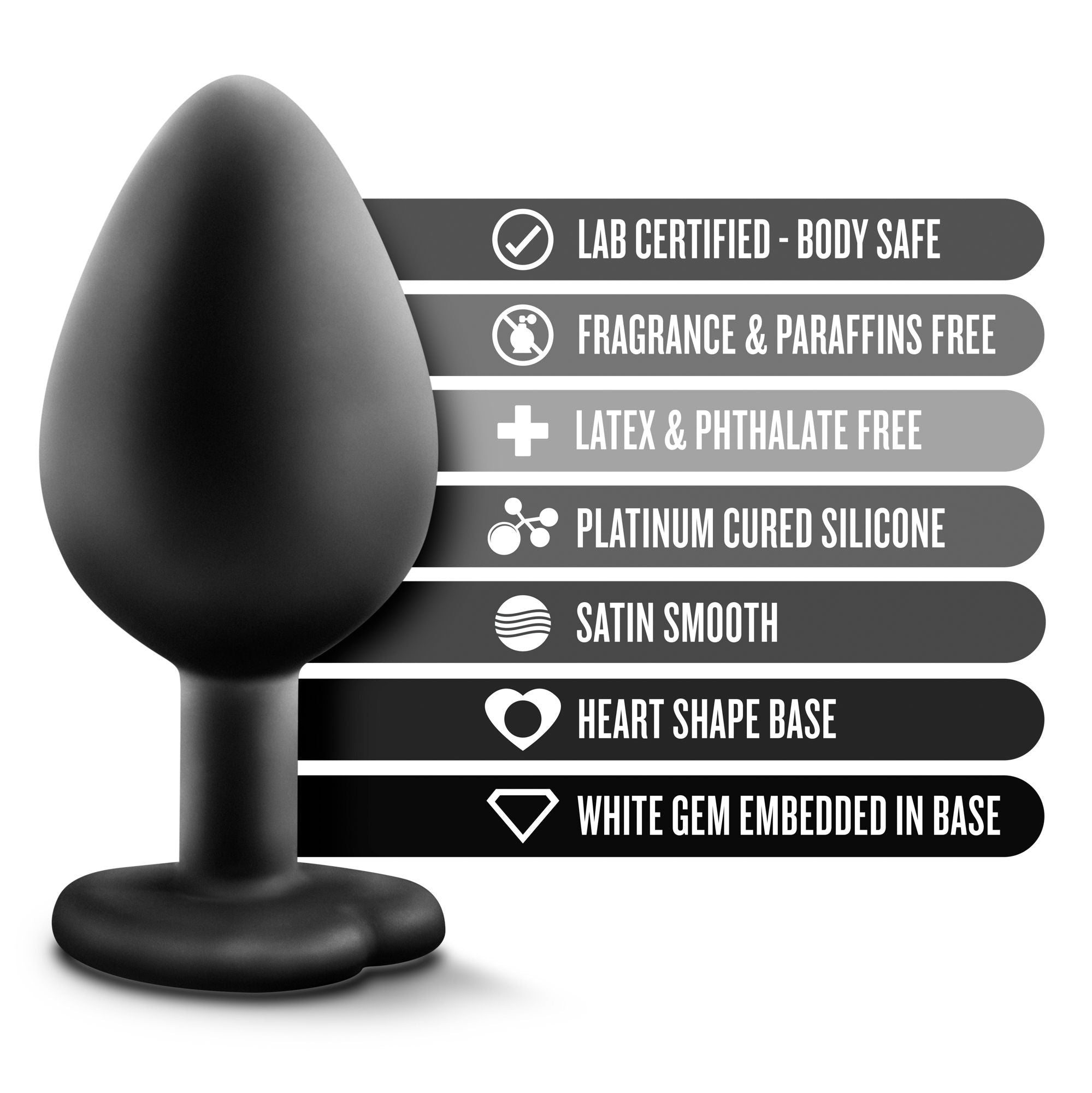 Temptasia Medium Black Bling Butt Plug Satin Smooth Anal Toy Butt Plugs