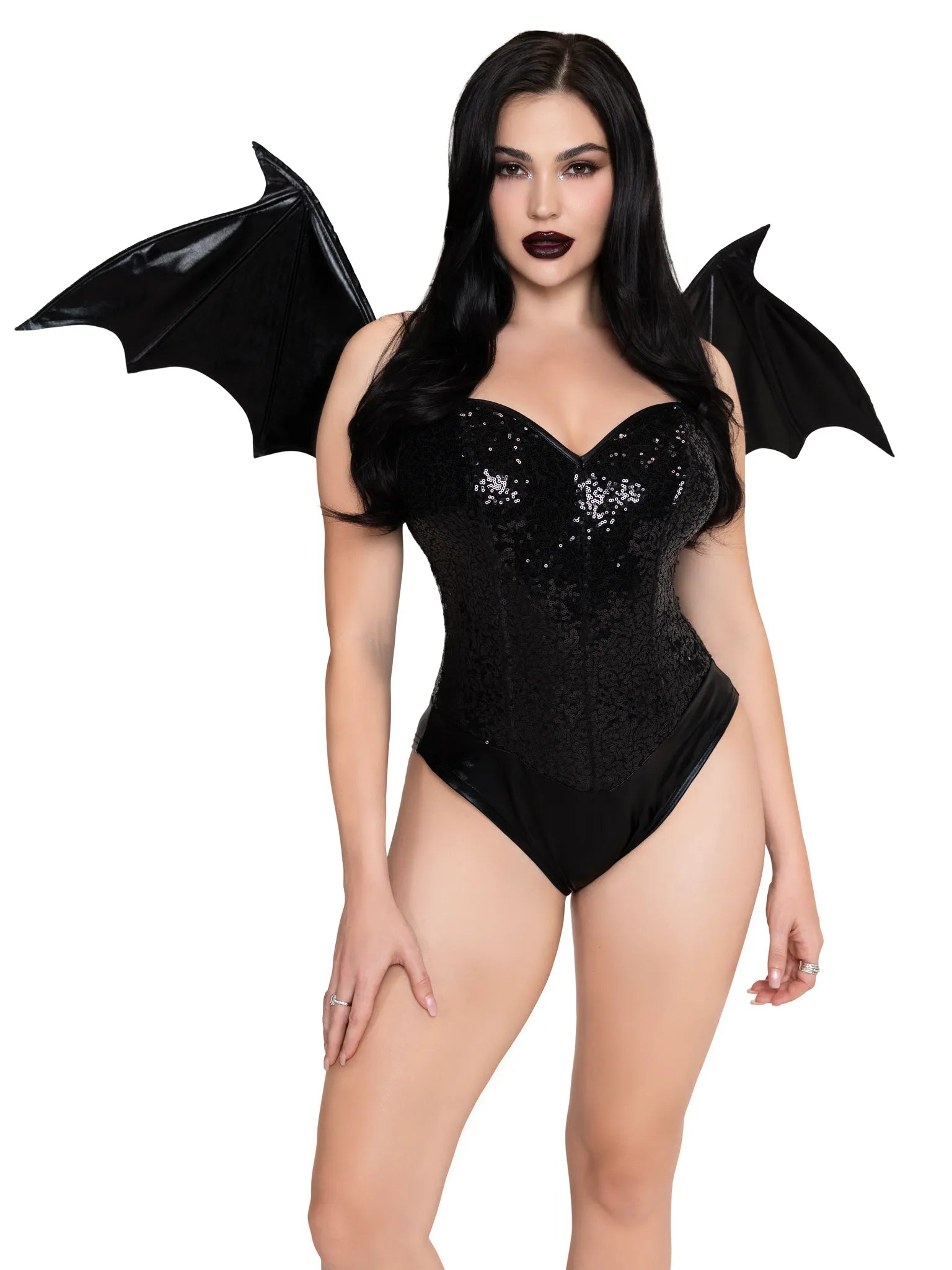 Wet Look Strapless Bat Wings Lingerie Costumes