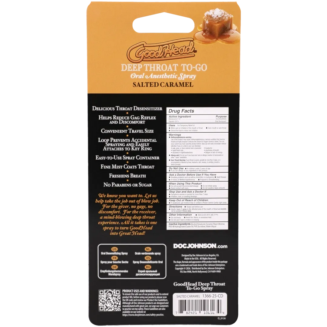 Goodhead Deep Throat Spray To-Go – Salted Caramel Flavor Oral Spray 0.3 Fl Oz Caramel > Lube > Oral Gels & Sprays
