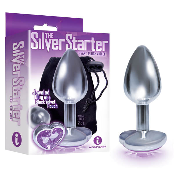 The Silver Starter 7.1 cm Butt Plug with Violet Heart Jewel Purple|Silver > Anal Range > Jewel Butt Plugs