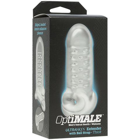 OptiMALE Thick Penis Extender with Ball Strap Frosted Sleeve Penis Extension & Sleeves
