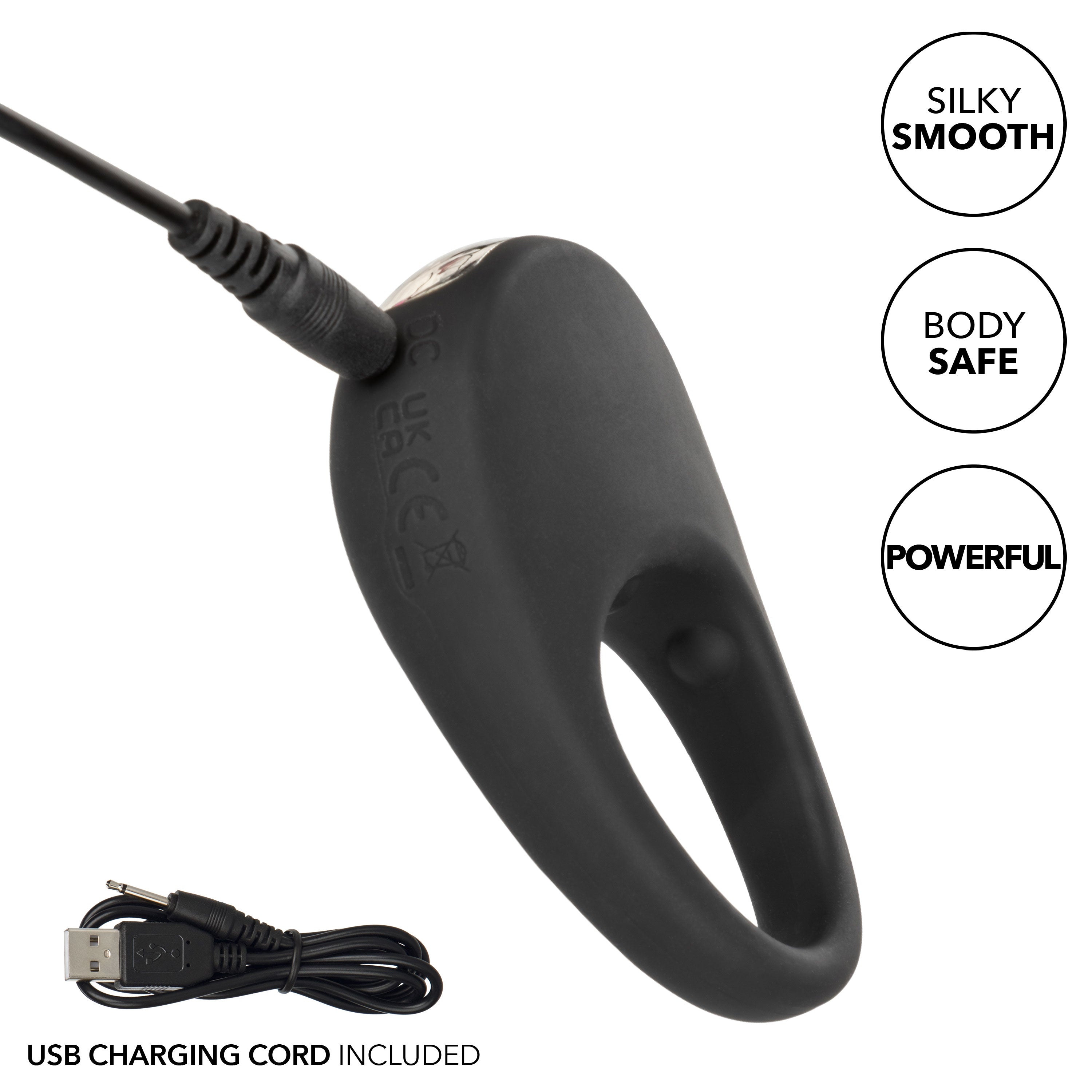 CalExotics Silicone Rechargeable Pleasure Ring Black with 12 Intense Vibration Functions Waterproof Cock Rings Vibrating
