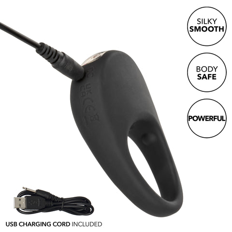 CalExotics Silicone Rechargeable Pleasure Ring Black with 12 Intense Vibration Functions Waterproof Cock Rings Vibrating