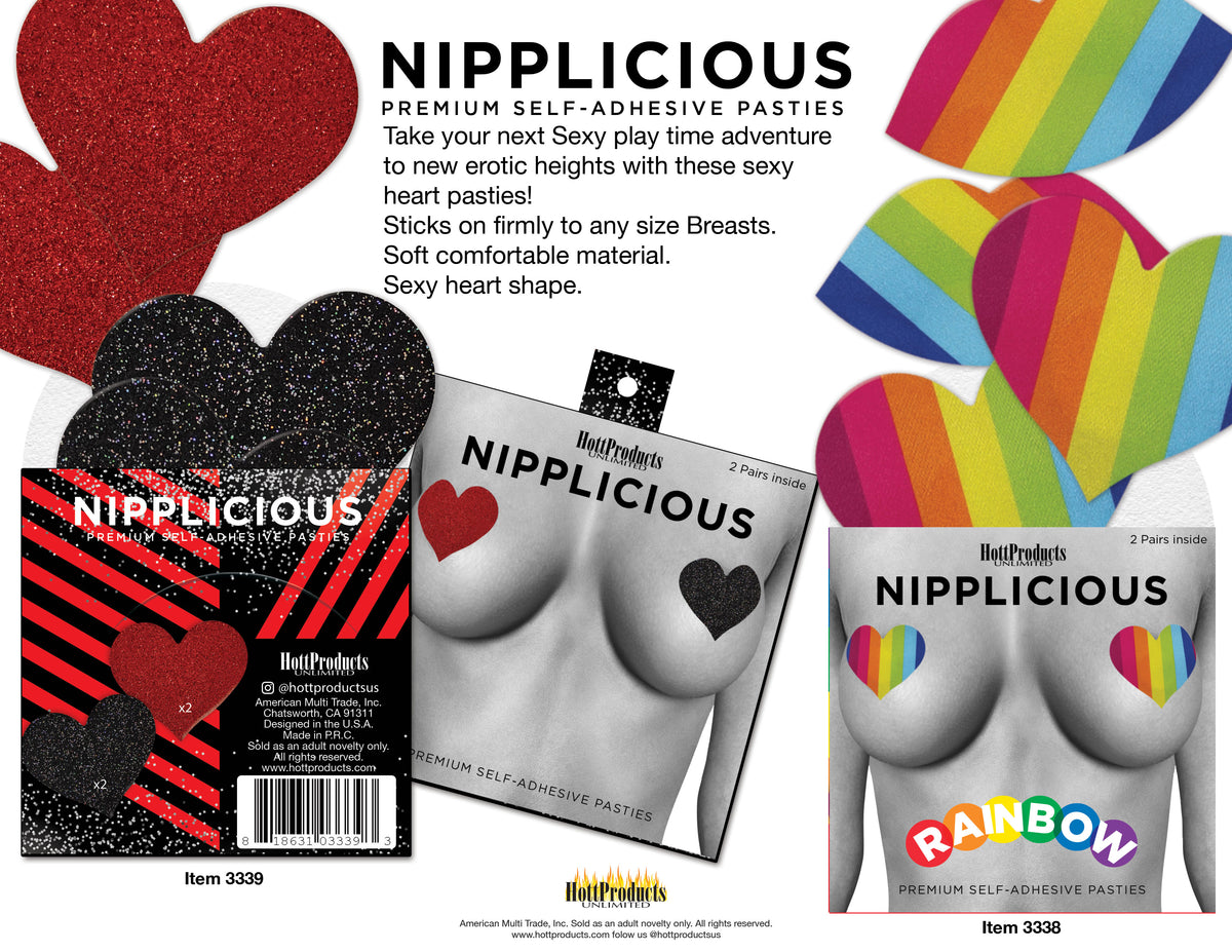 Heart Shape Glitter Pasties in Red and Black Multi > Clothes > Pasties