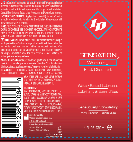 ID Sensation Warming Liquid Lubricant 1 Ounce for Intimate Use Water Based Lube